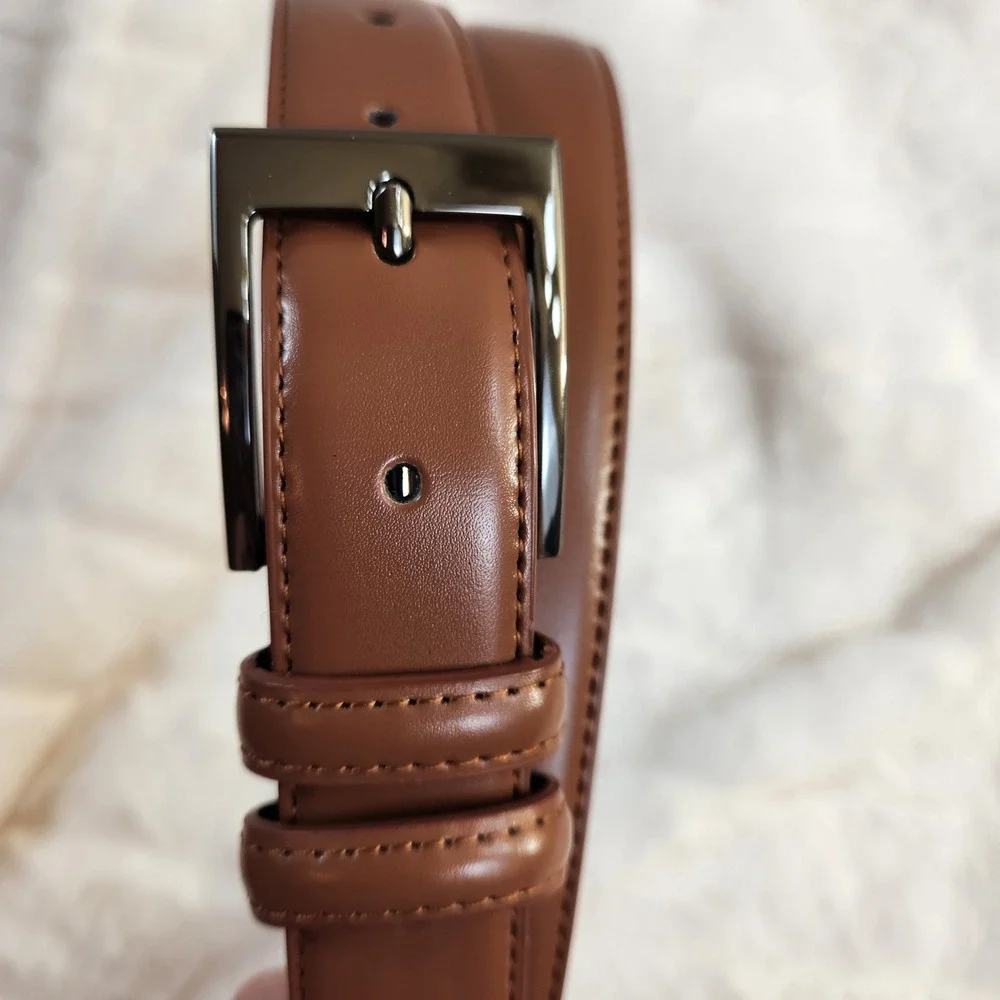Mio Marino Mens Brown Genuine Leather Belt Size 50 Gunmetal Buckle Dress Belt